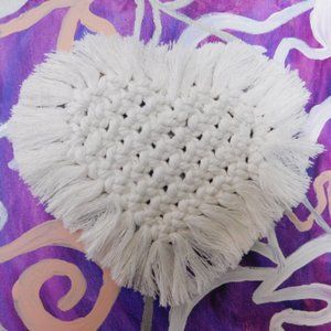 2 Handmade Macrame Heart Shaped Decor Coaster